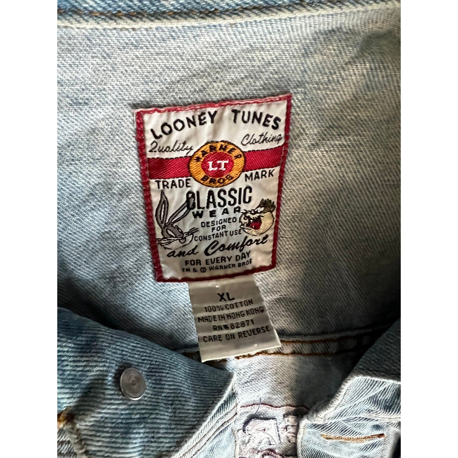 Vintage Kids Embroidered Loonie Tunes Denim Jacket XL