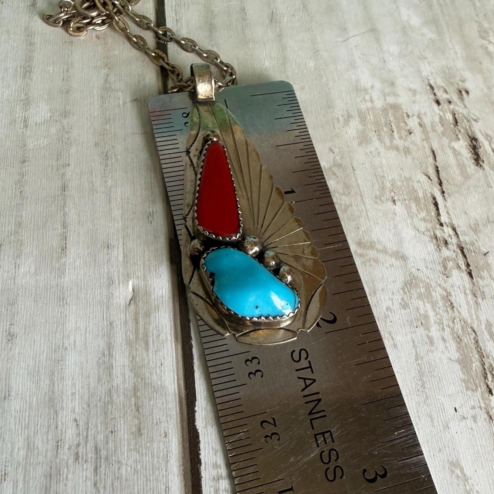 Zuni Navajo Turquoise and Coral Pendant