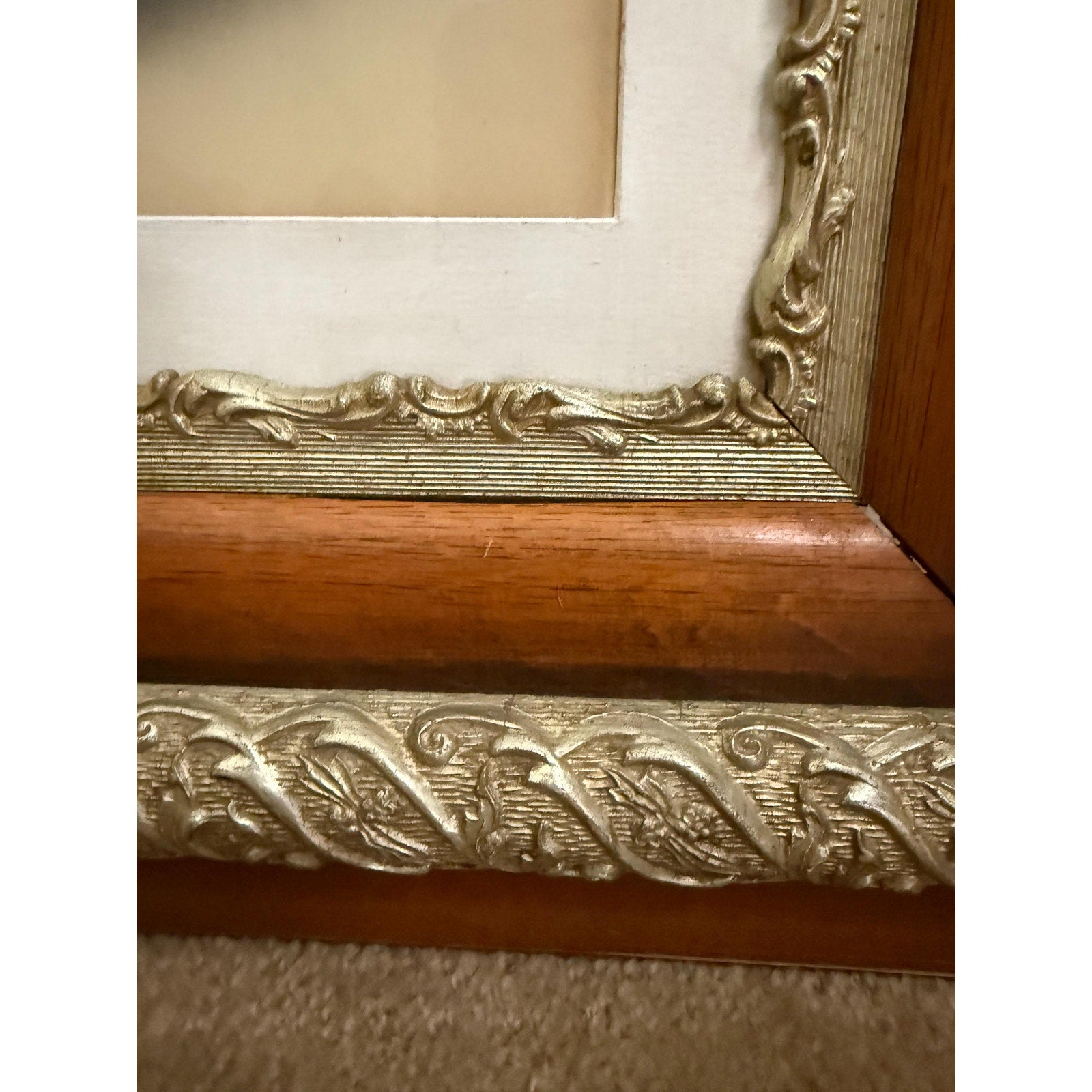 Antique Wood and Composition Frame with Picture