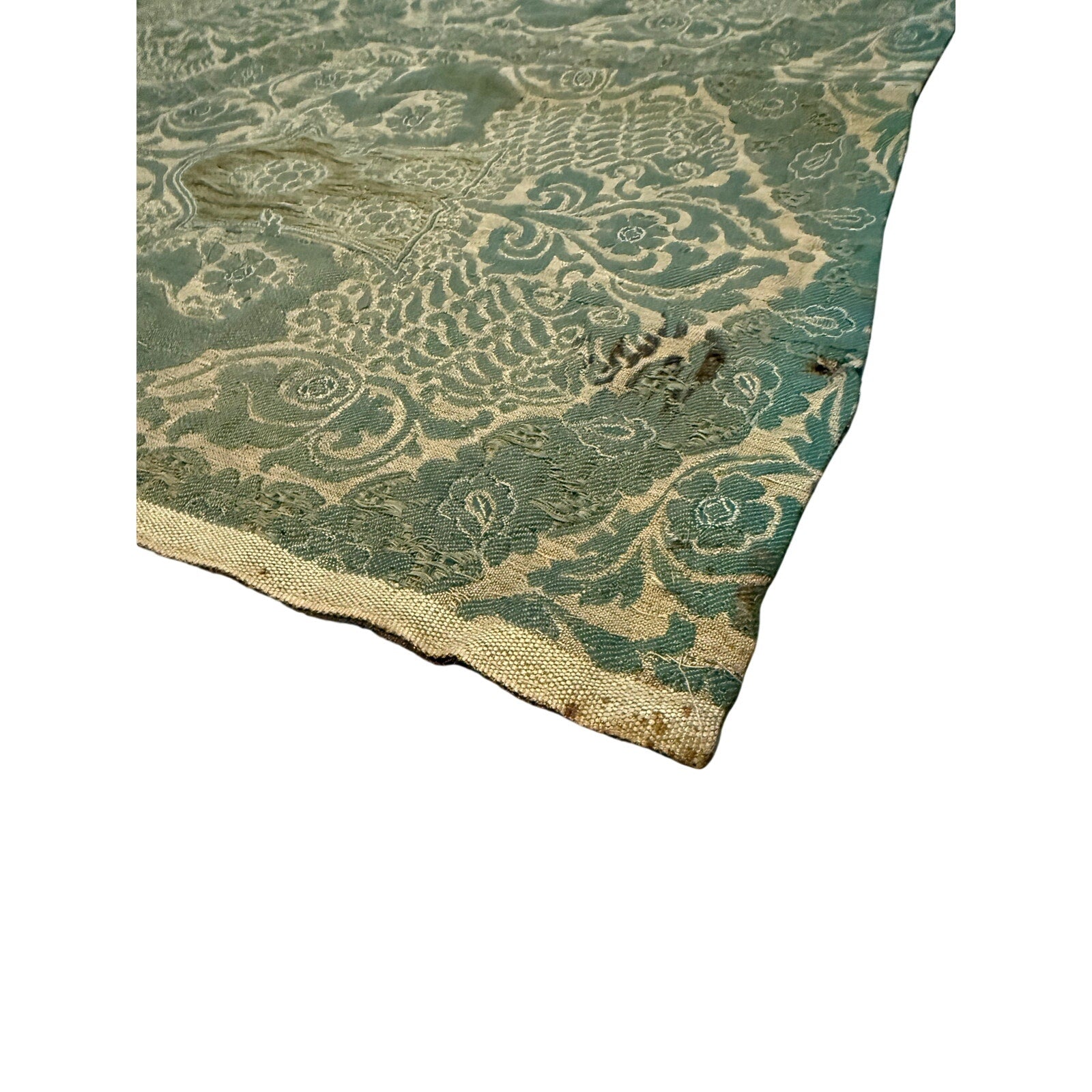 Vintage Green Damask Fabric Panel