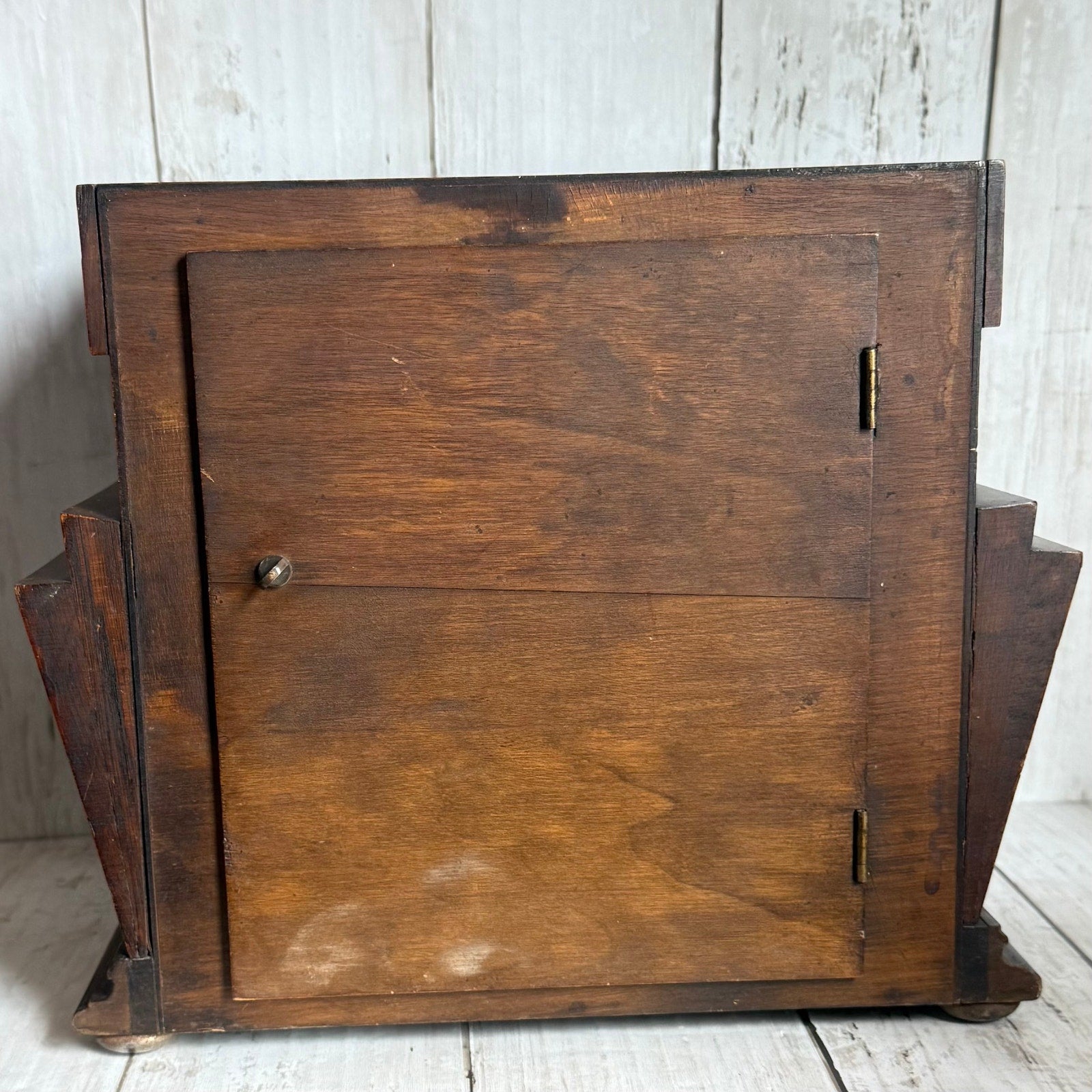 Art Deco Wooden Geometric Mantle Clock, As Is