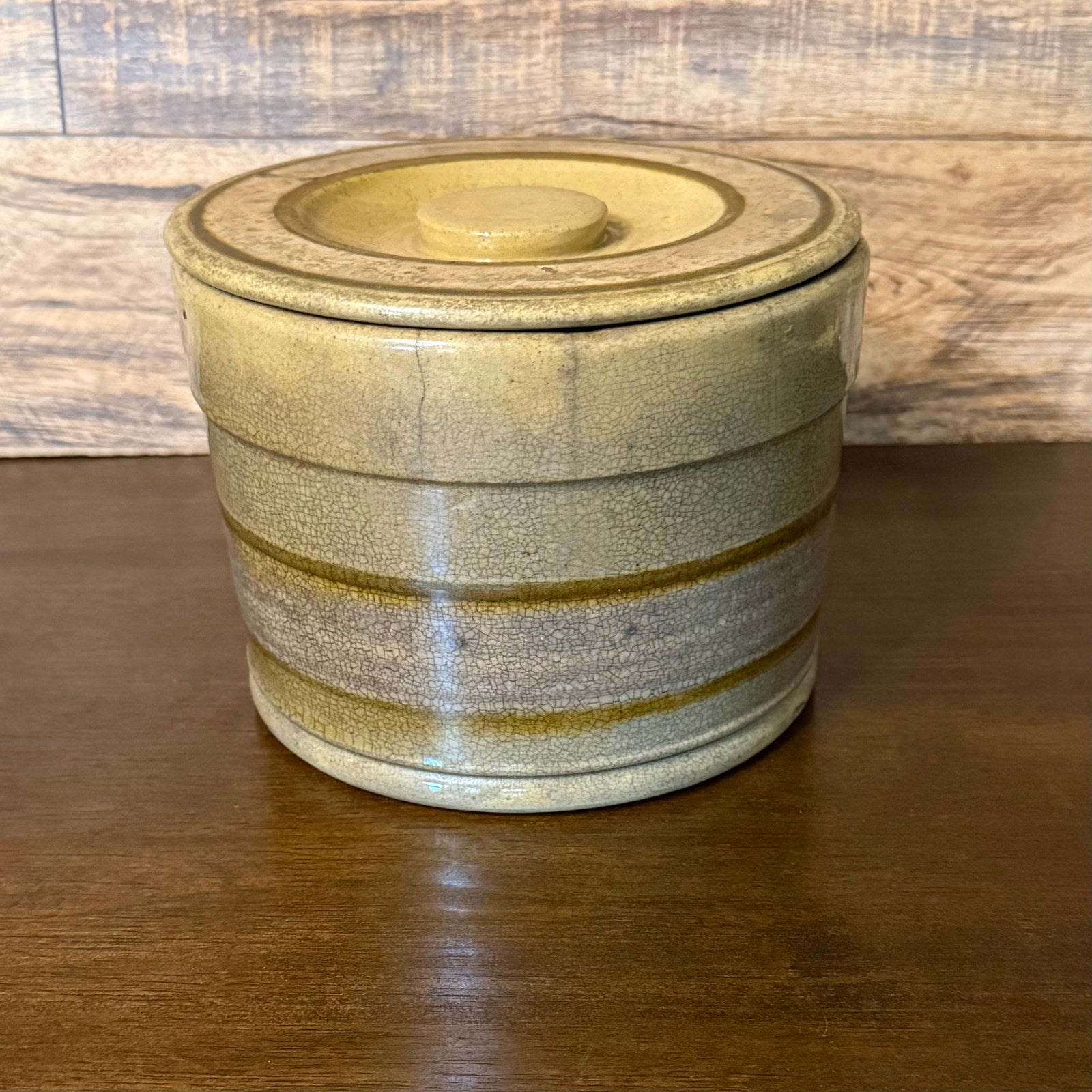 Yelloware Banded Butter Crock - see pictures