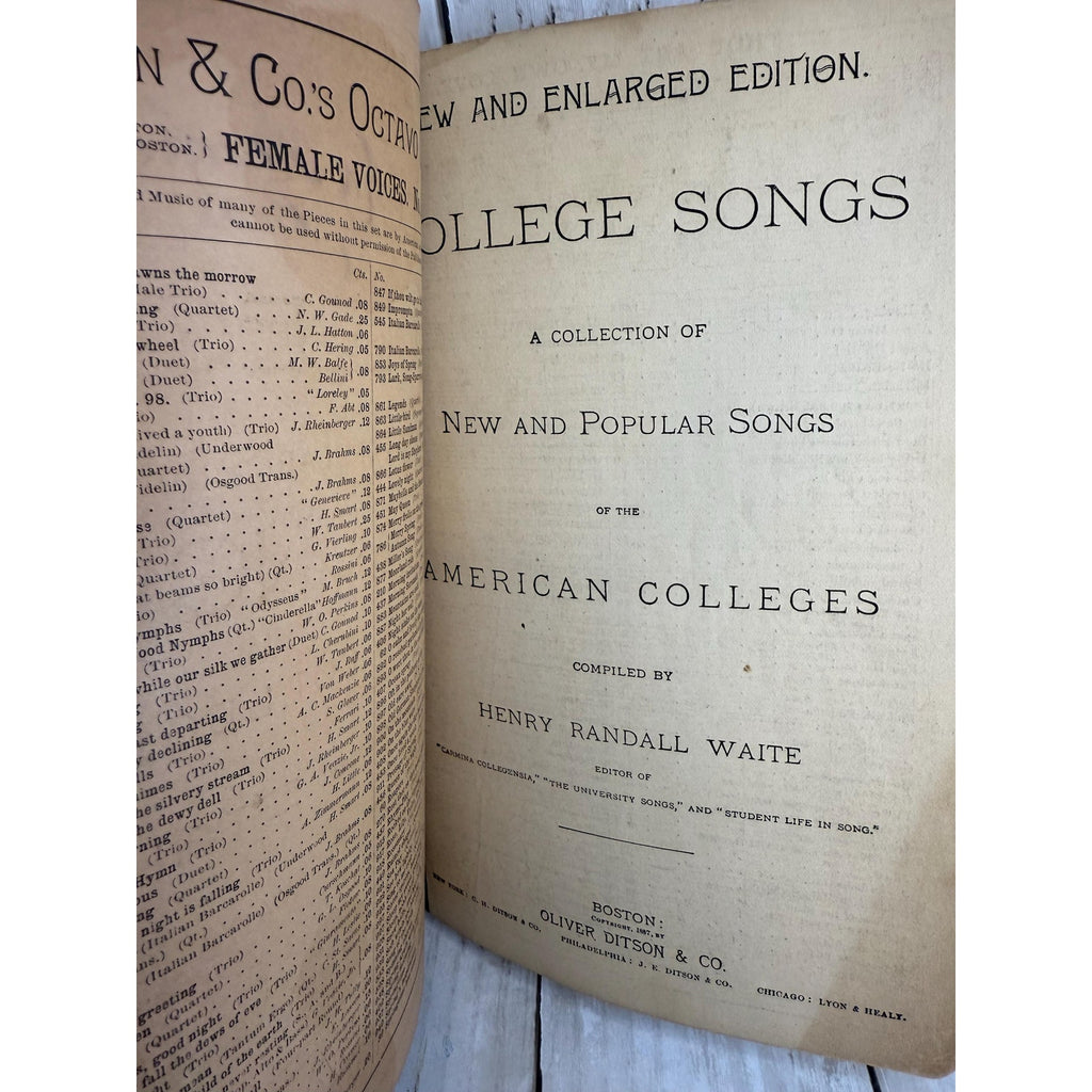 Antique College Sheet Music 1887