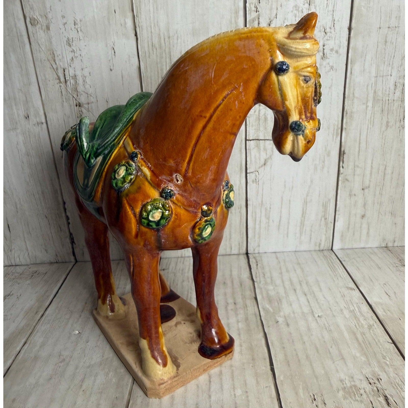 Tang Dynasty Vintage Sancai Glazed Reproduction Horse 8.5 inches