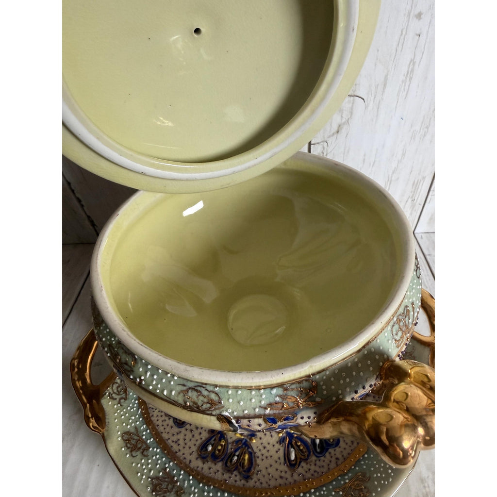 Hand Painted Satsuma Lidded Compote With Under Plate