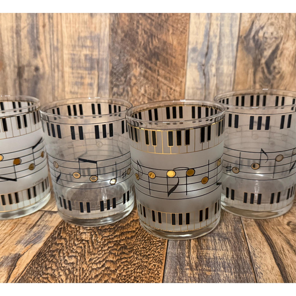 Culver Music Note Glasses Black and Gold Frosted Set of 4