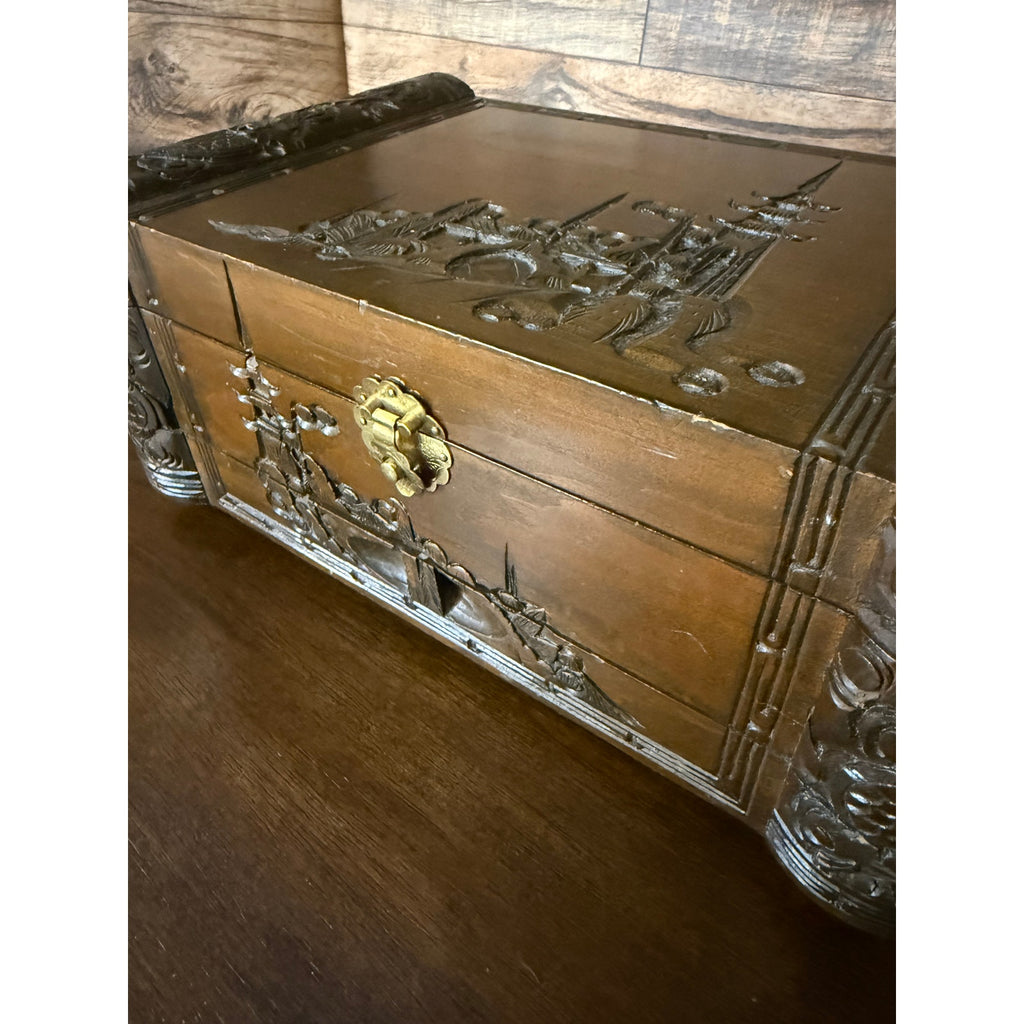 Hand-Carved Asian Wooden Jewelry Music Box