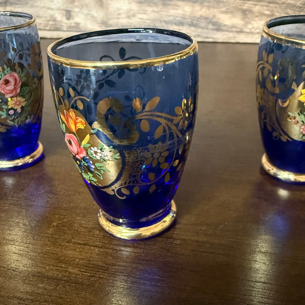 "Tre Fuochi" (Three Fires) Style Cobalt Blue Glass Decanter Set