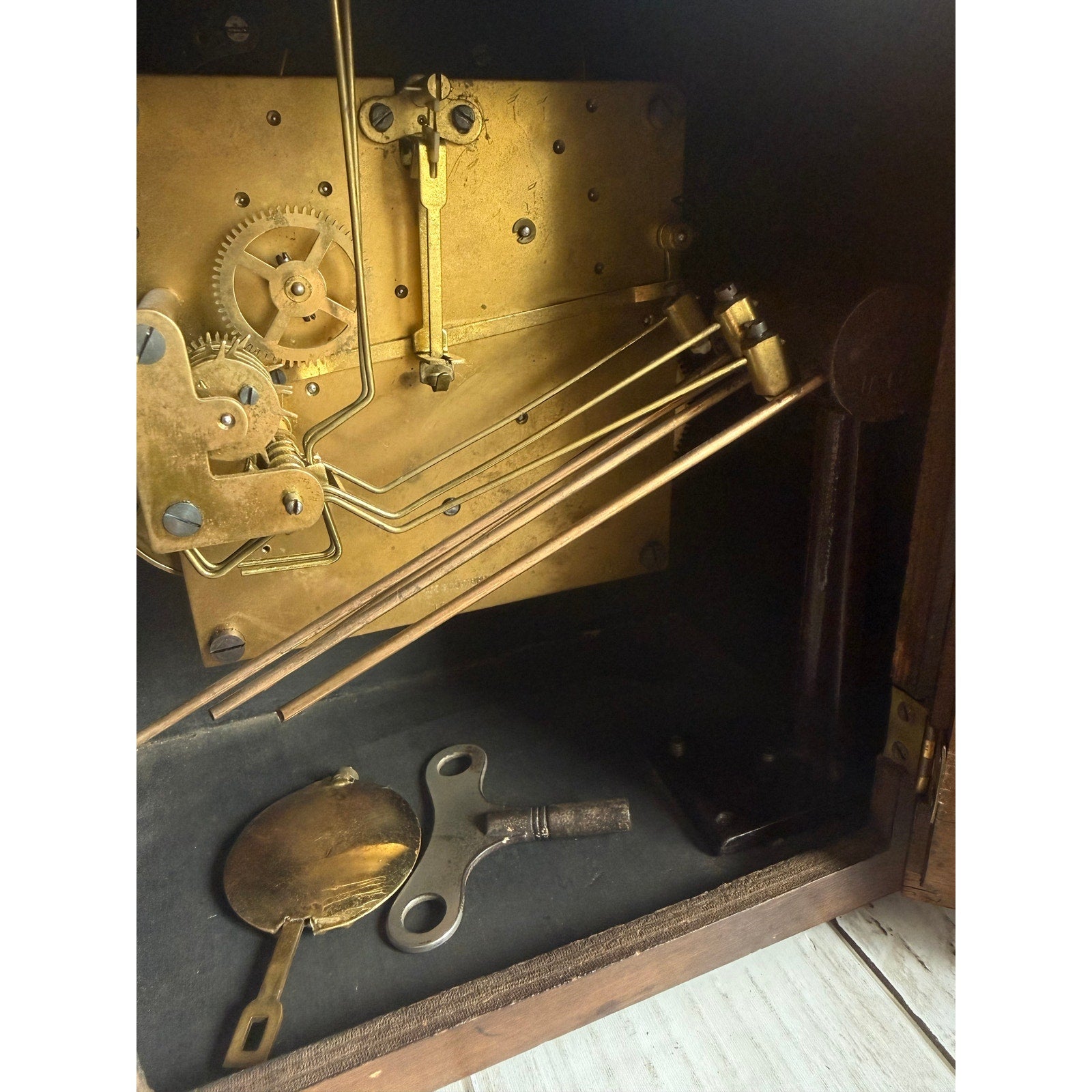 Art Deco Wooden Geometric Mantle Clock, As Is