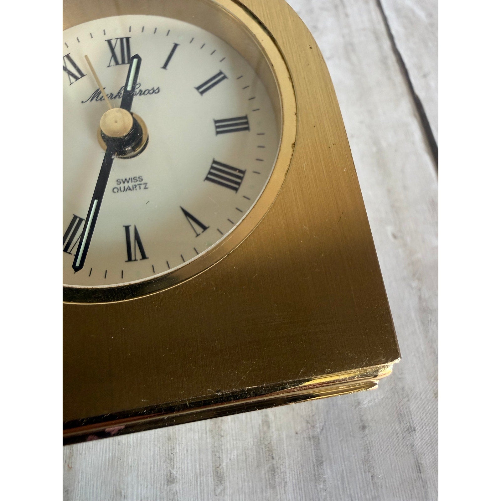 Mark Cross Swiss Quartz Brushed Brass Desk Clock - Needs Repair
