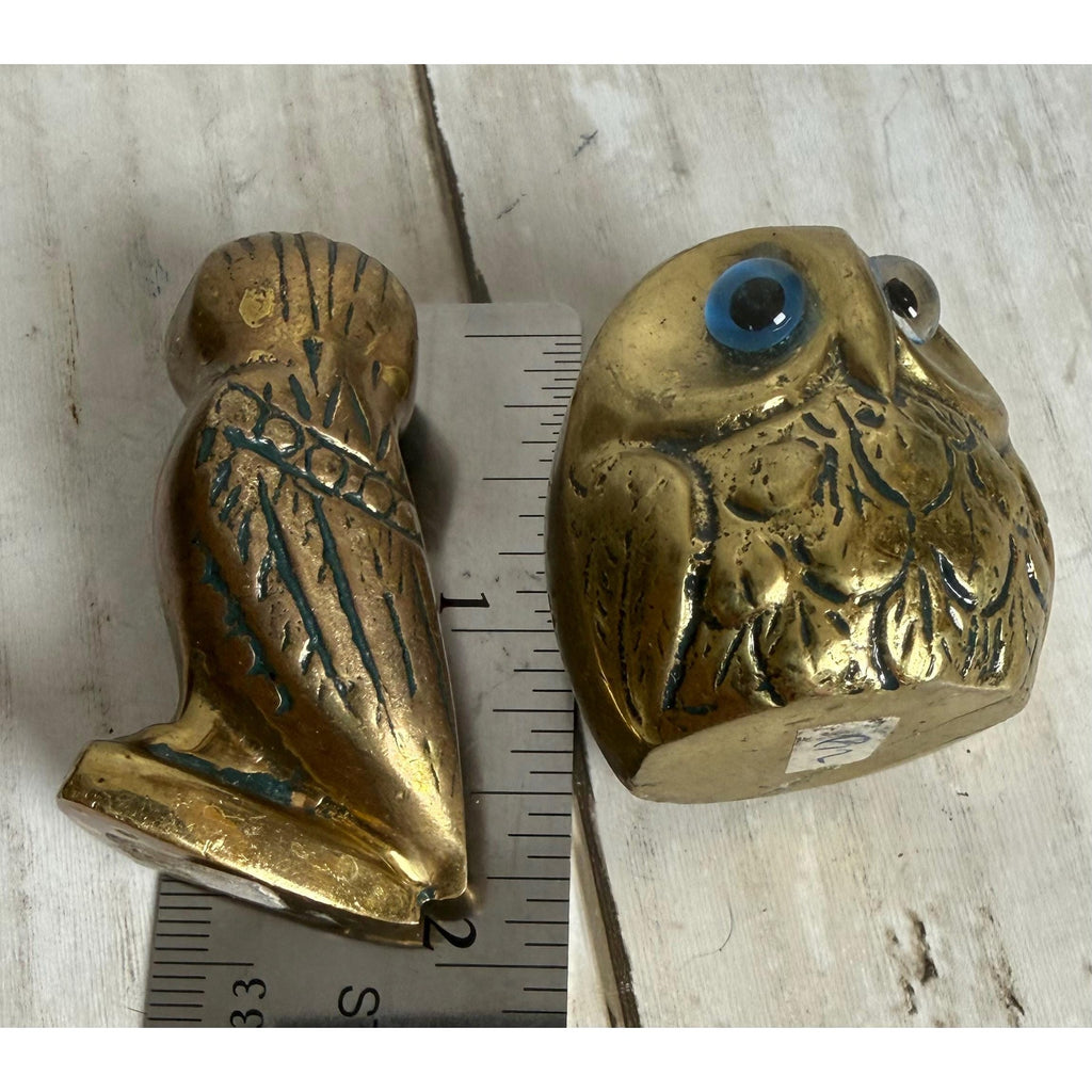 Pair of Miniature Brass Owls