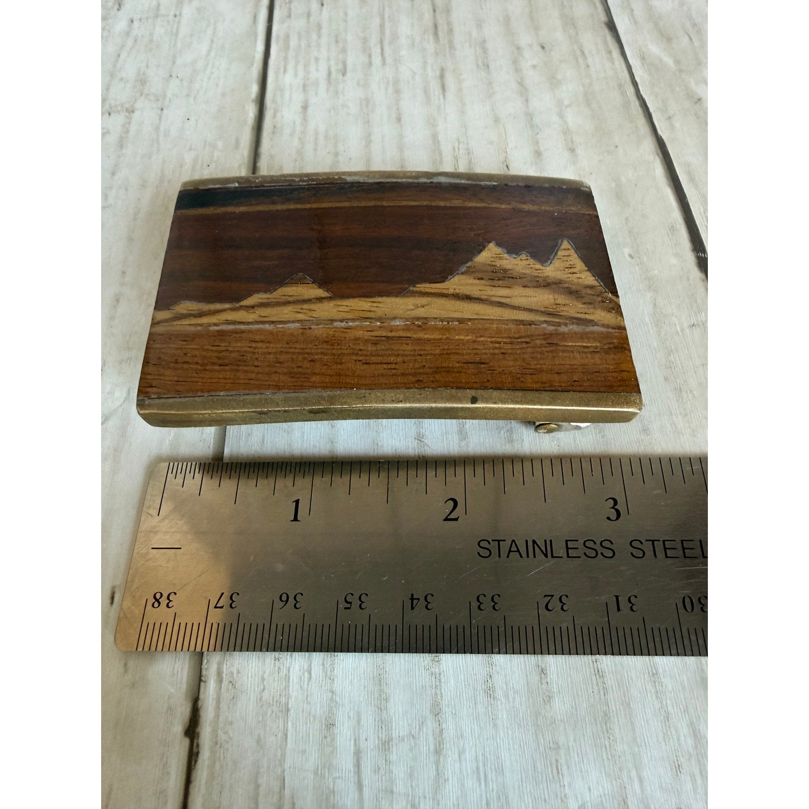 Kenneth Reid Scenic Wooden and Brass Belt Buckle