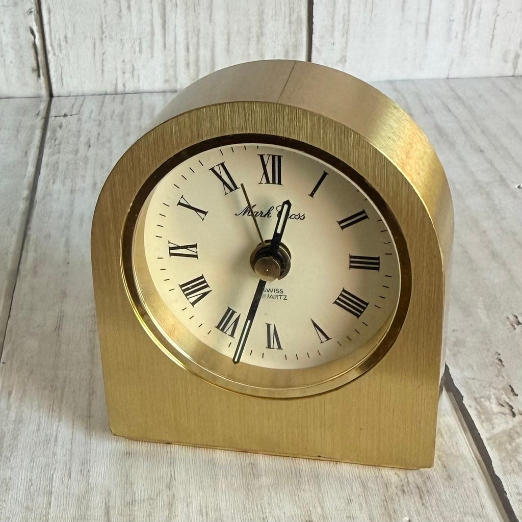 Mark Cross Swiss Quartz Brushed Brass Desk Clock - Needs Repair