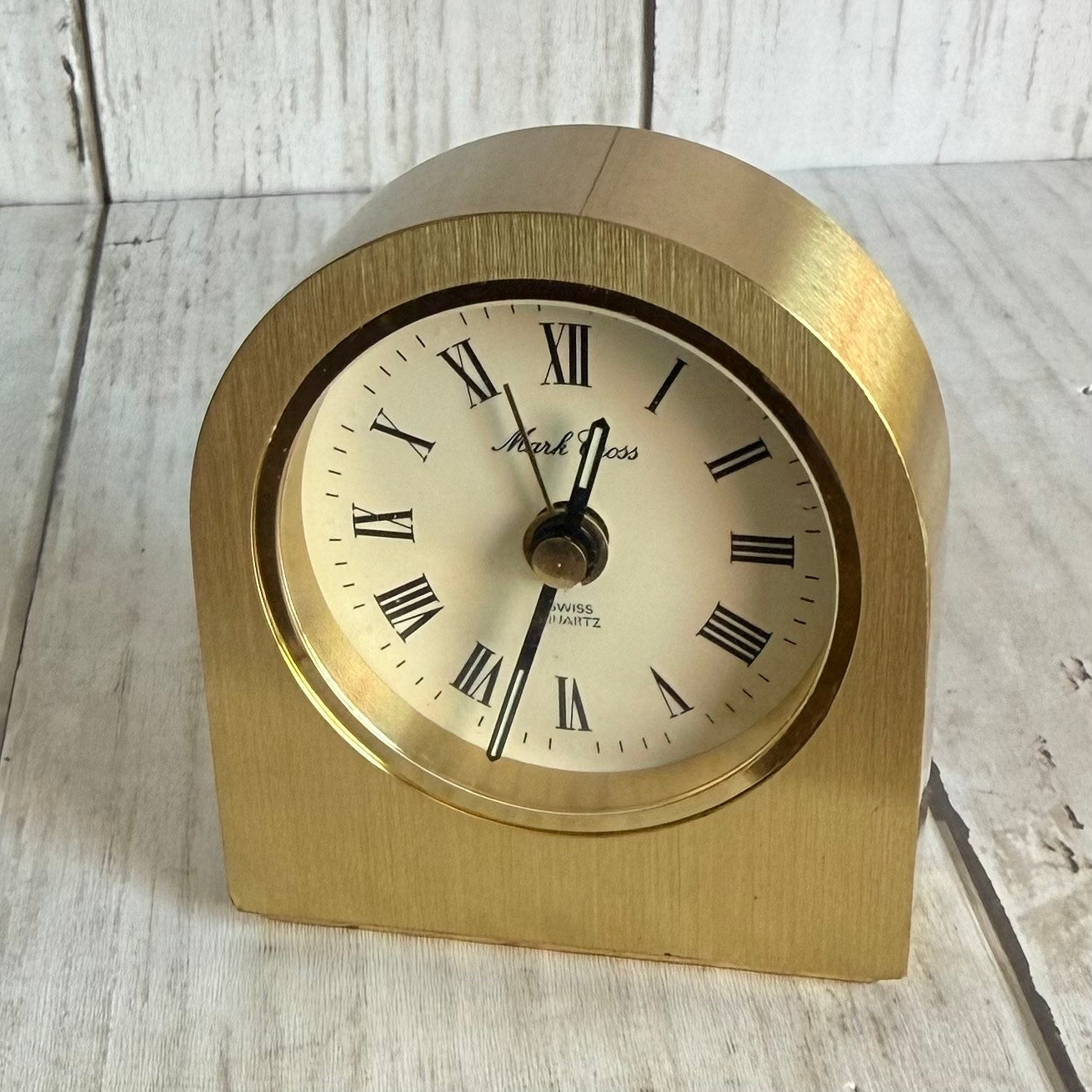 Mark Cross Swiss Quartz Brushed Brass Desk Clock - Needs Repair