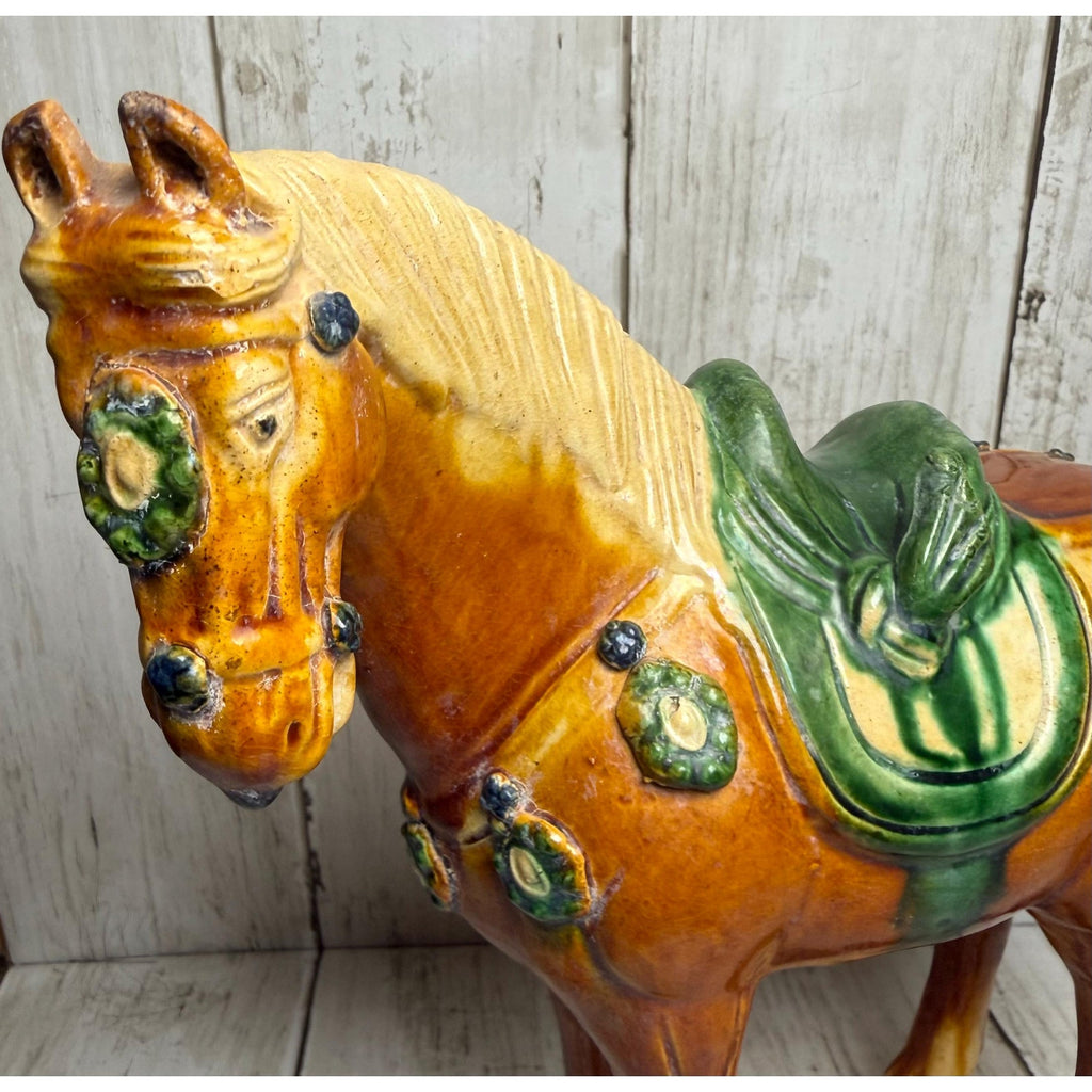 Tang Dynasty Vintage Sancai Glazed Reproduction Horse 8.5 inches