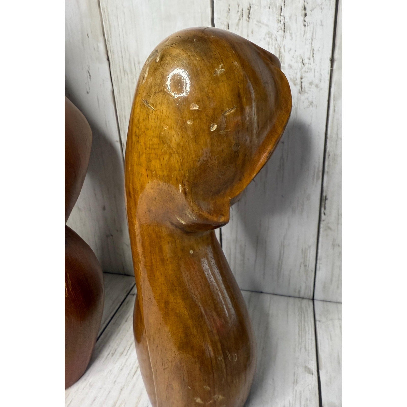 Pair of MCM Wood Carved Busts