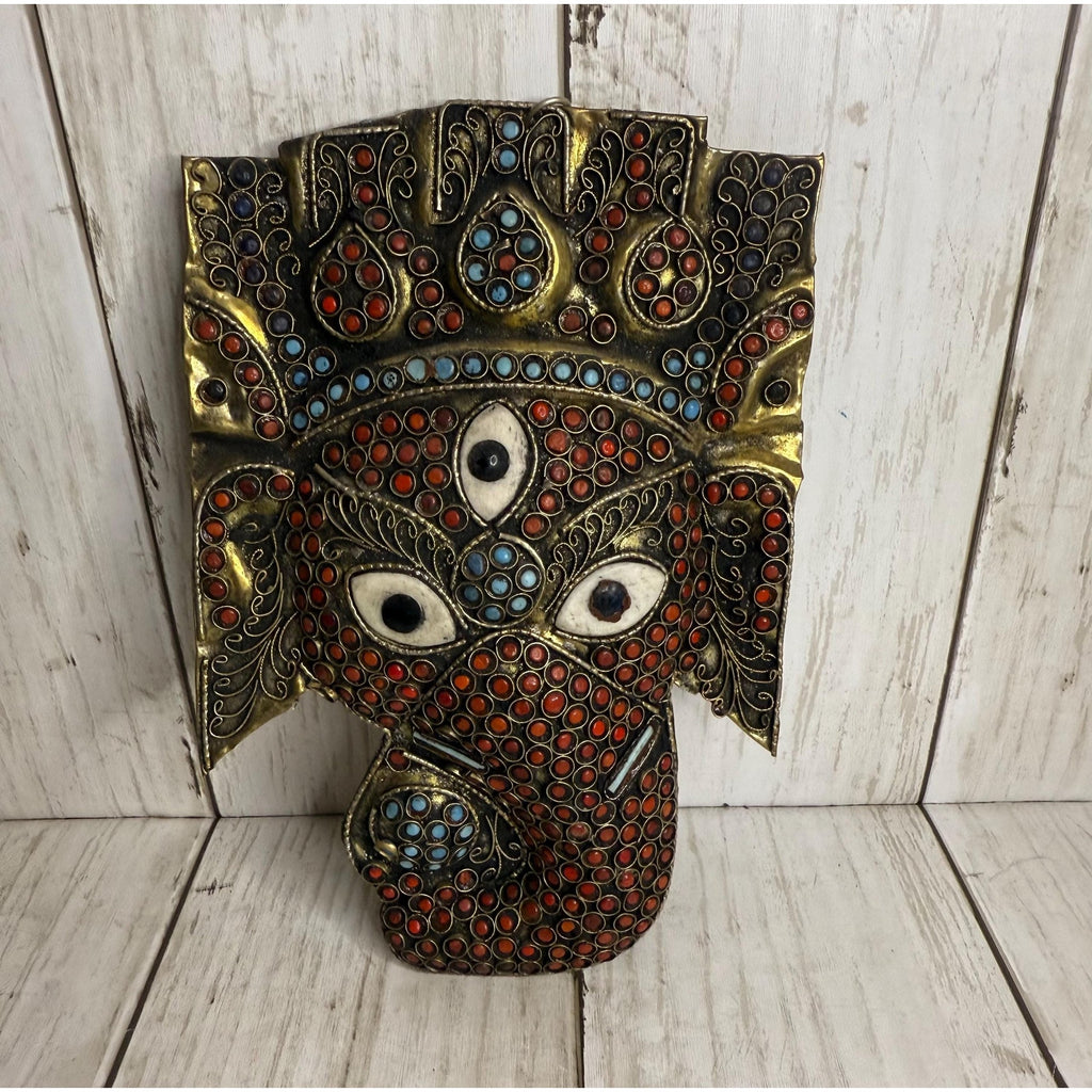 Tibetan Buddhist Ganesh Elephant Head Wall Hanging 7”