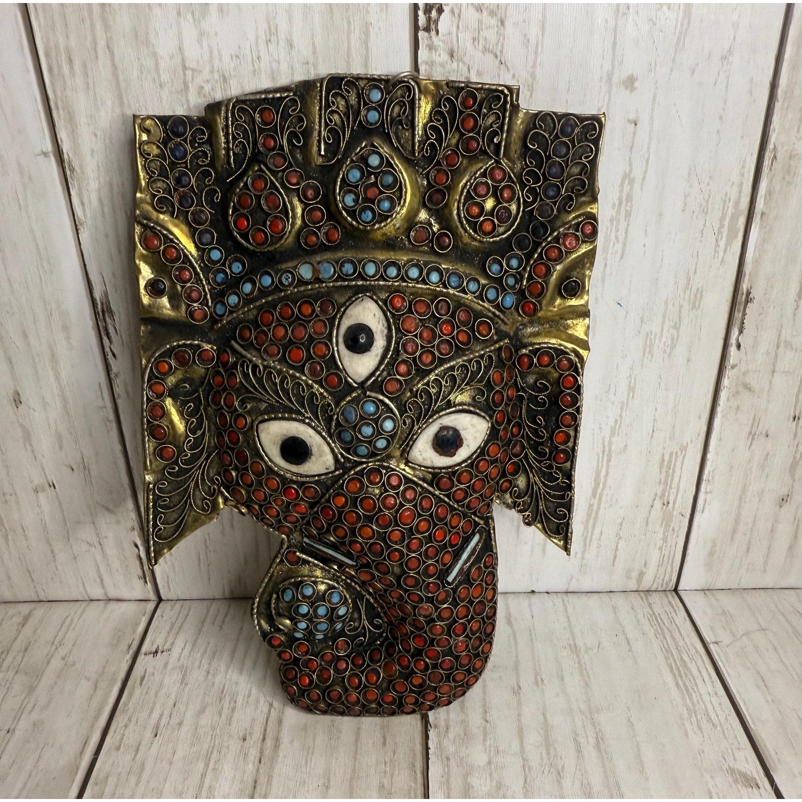 Tibetan Buddhist Ganesh Elephant Head Wall Hanging 7”