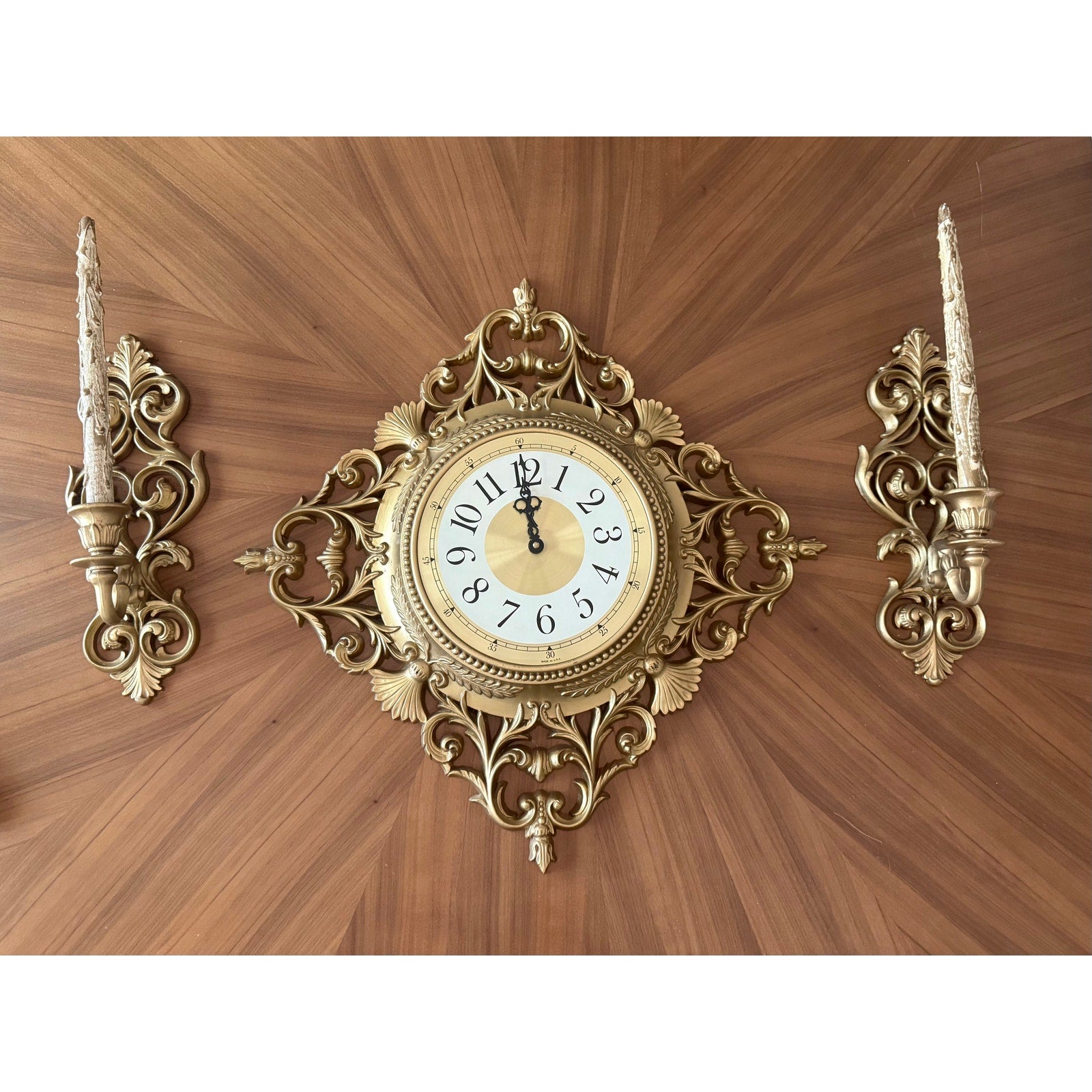 Burwood New Haven - 1963 MCMLXIII 264 - Gold Wall Clock and Sconces
