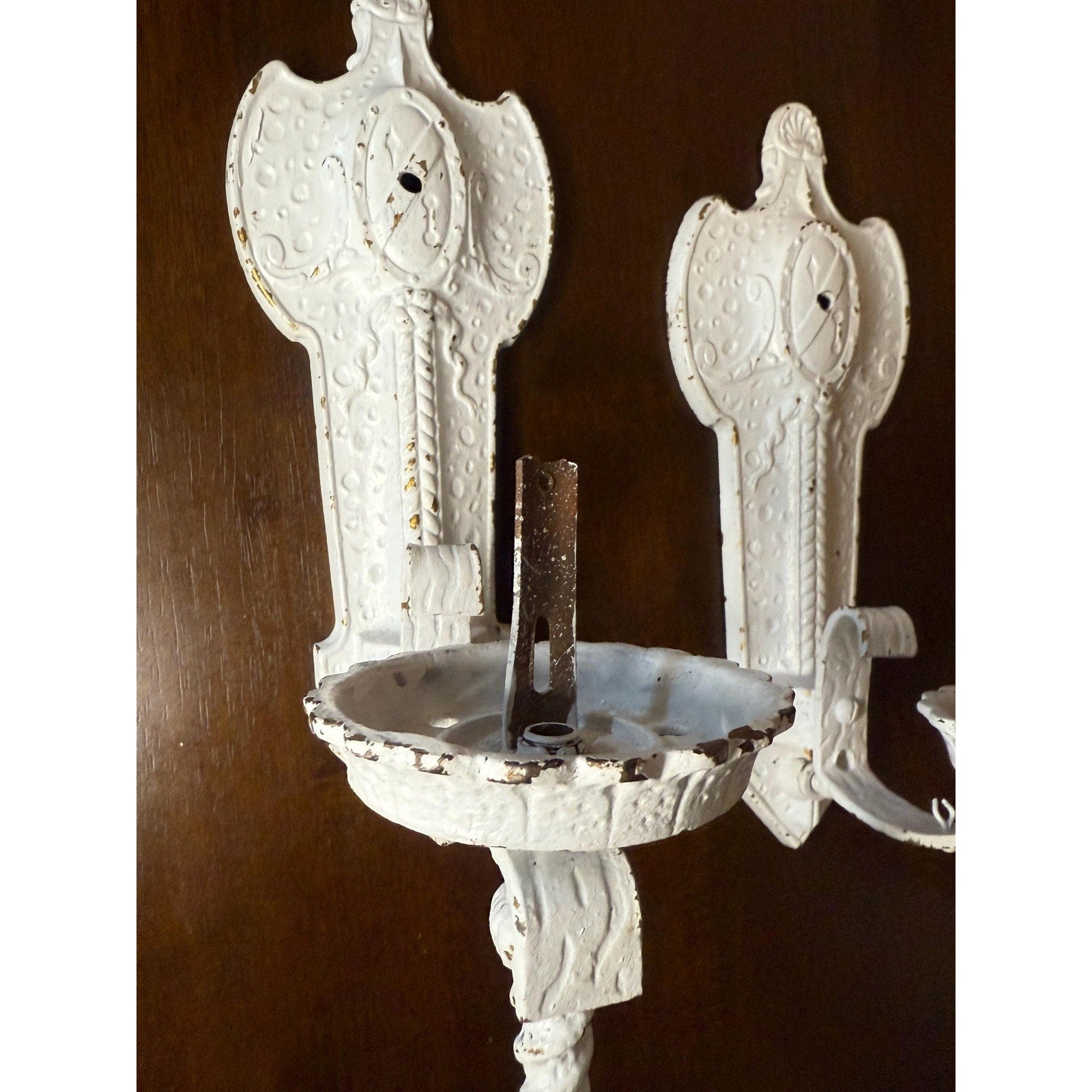 Antique Cast Iron Oil Lamp Holder Sconce Pair