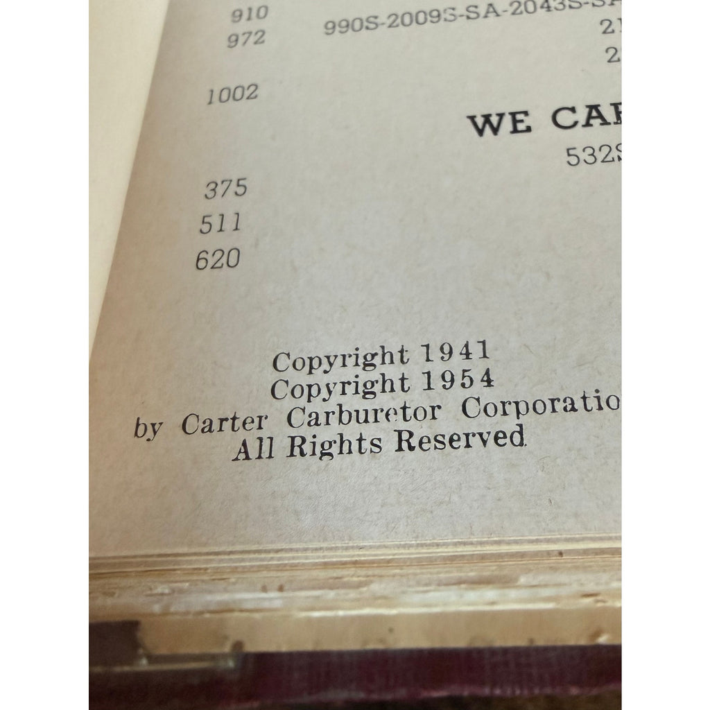 Carter Carburetor Parts Manual 1954