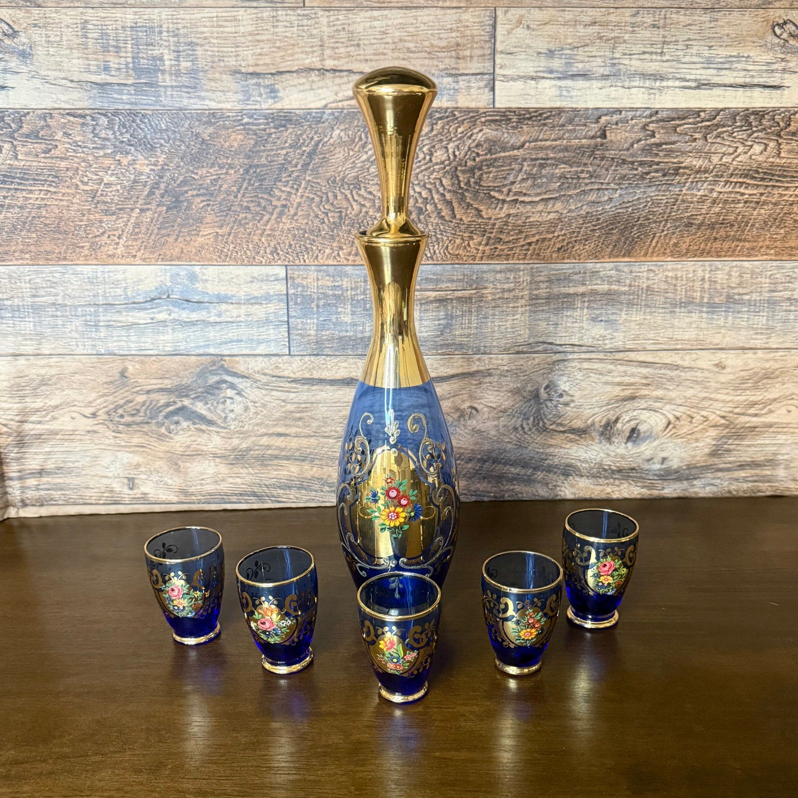 "Tre Fuochi" (Three Fires) Style Cobalt Blue Glass Decanter Set