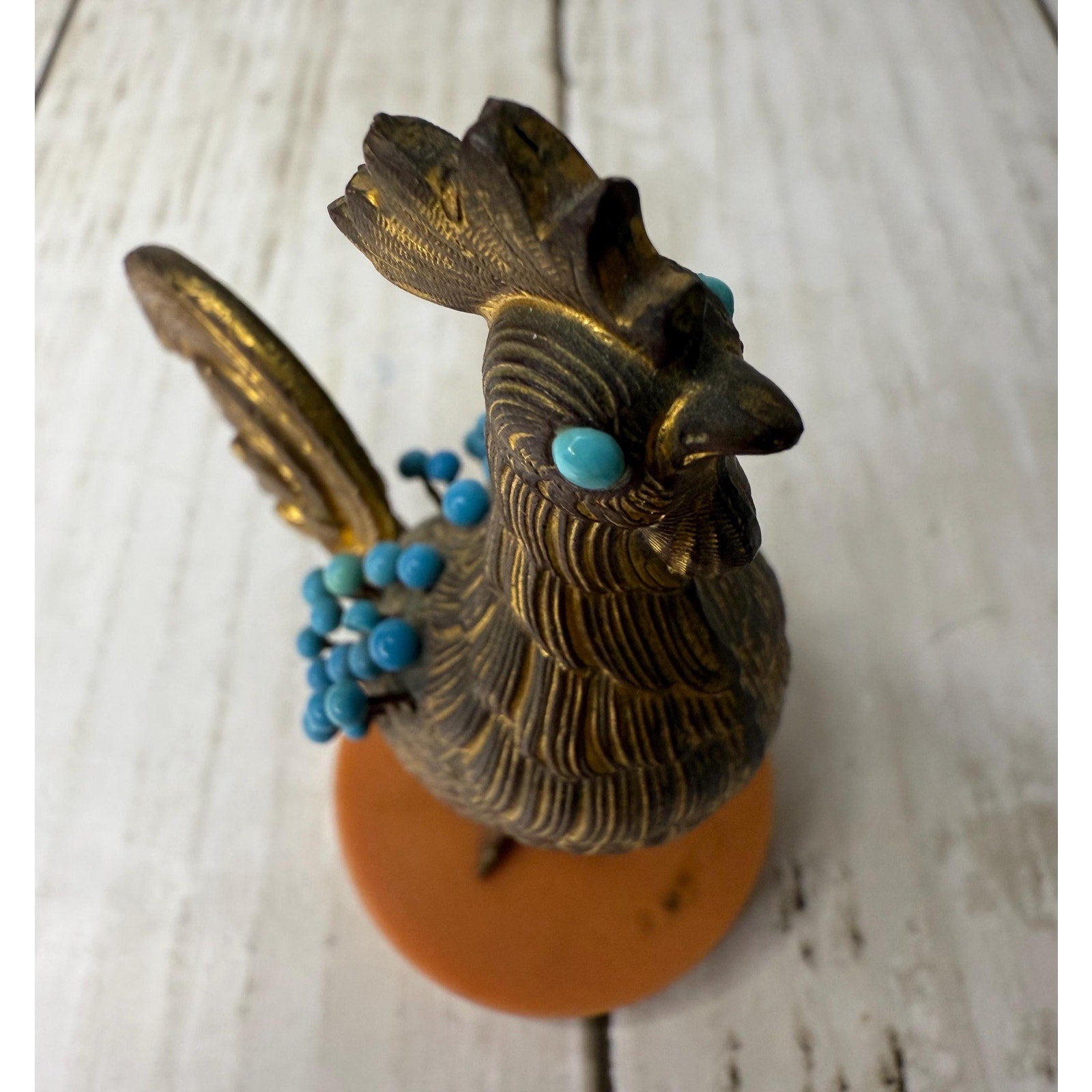 Rare Bronze Rooster Pin Holder