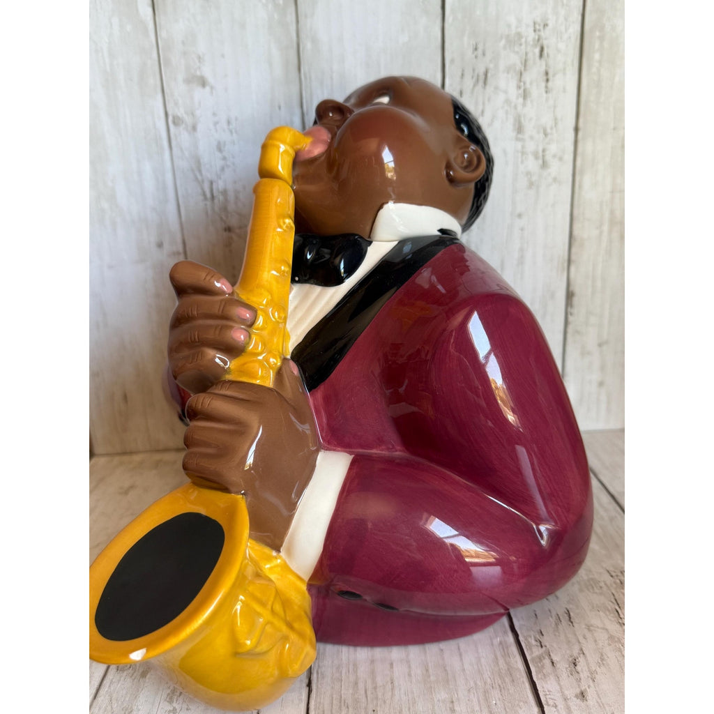 1996 Clay Art Cookie Jar - Saxophone Man Jazz Player - Chip