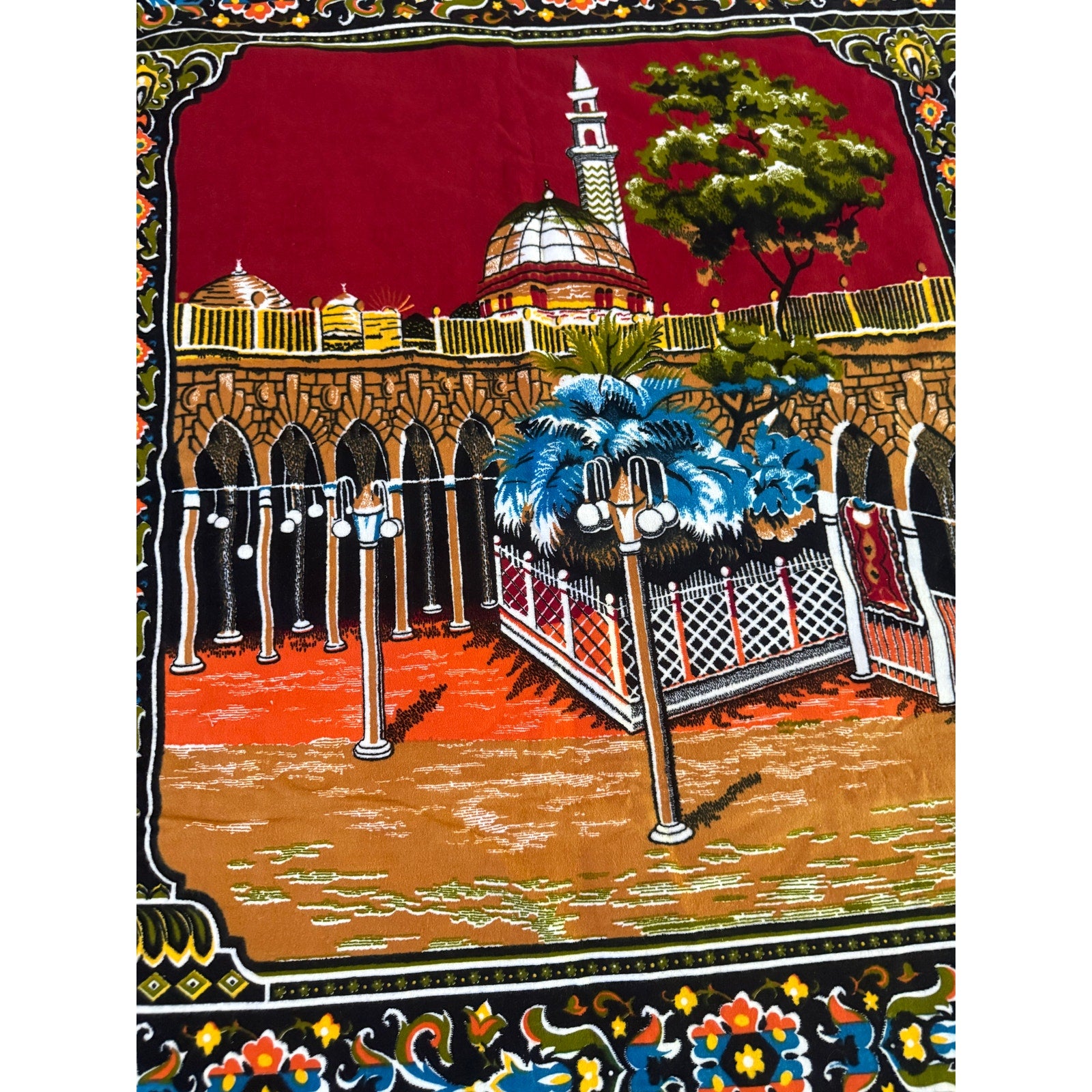 Turkish Velvet Wall Tapestry Featuring Scenes of Masjid al-Haram in Mecca